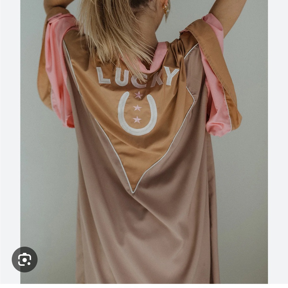 Tan and Pink Mini Dress with Soft Flowing Fabric - Picture 4 of 12